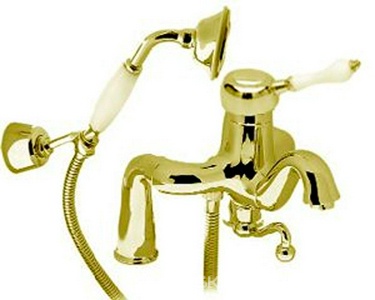 Смеситель д/в, встраив.в борт на 2 отв.,в компл. шланг,лейка,кронштейн,(maniglia PL / рукоятка с пластик. вставкой белого цвета),(цв.зол) ZZ 3M Piccadilly 2104 DD + maniglia PL DD