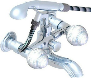 Смеситель на ванну со шлангом и ручн.душем (цв. хром), ручки (цв. белый / платина), Marquise blanc decor platine ZZ