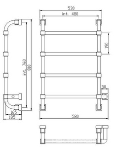 Полотенцесушитель 530(580)хh810х185мм,4 перекладины, (эл.+Box, 230V, подкл.справа!!!), крепёж в компл., (цв. хром), Margaroli  832 ZZ Margaroli Concerto 832/4/480 CR (Эл.+Box)
