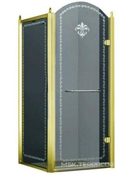 Душевой уголок 900х900хh2116мм, квадрат, "Правый" распаш. дверь справа, с неподв.стенкой (стекло прозрачное с мат/узором, 8мм, фурн/золото), Retro XX