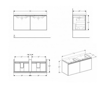 Тумба подвесная 119хh53.5х47.6см, д/рак 120см, 2 нажимн.выдвижн.ящика, (фасад песчаное стекло,корпус песчаный мат-лакиров.),крепл.в компл,ZZ Geberit Acanto 500.613.JL.2