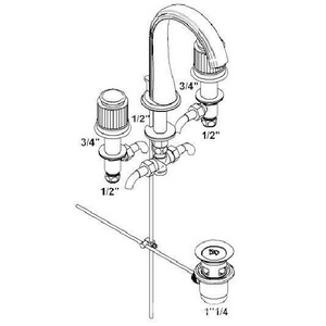 Смеситель для раковины, на 3 отв., с д.к., (цв. золото (Dore))  ZZ THG Jaipur Satin cristal A9B-F01-151