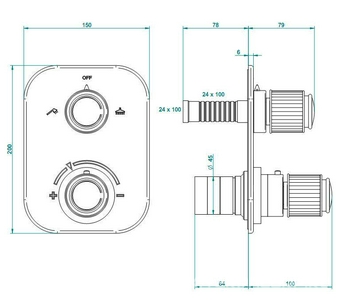 Смеситель-термостат для душа, встр. в стену, с перекл. на 2 потреб.(внешняя часть БЕЗ внутр. арт. 5500А), (цв. золото (Dore))  ZZ THG Jaipur Aragonite A9A-F01-5500B