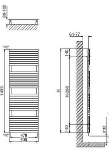 Полотенцесушитель h1435х500мм,(подкл.470мм)на ГВС/сист.отопл.,до 8bar,450W,G 1/2,(крепл, клап Маевск.в ком),БЕЗ кр/перек.,(полир.нерж/ст)  ZZ Cordivari Stefania 3551610130106