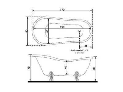 Ванна 1700х800хh720(600)мм, акрил, отдельностоящая, ножки "Львиные лапы", слив-перелив в компл., (цв. бронза),  ZZ Treesse Epoca V5071 bronzo