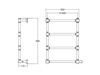 Полотенцесушитель 570(500)хh660x105мм, (эл.+Box, подключение СЛЕВА!!!), (цв. бронза), Margaroli KL Margaroli Sole 542-570x656-470/4M+Box (Old Brass / Эл + Box СЛЕВА)