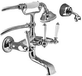 Смеситель для ванны с душ.гарнитуром + кронштейн (цв. хром, ручки цв. белый)  XX 3M Fantastica 4202 CC (White levers)