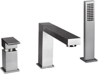 Смеситель для ванны, встраив. в борт на 3 отв., излив 195мм, шланг, лейка, в компл., (цв. хром) Rettangolo ZZ