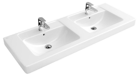 Раковина 1300х485мм, двойная, по 1 отв. д/смес., установка на пьедесталы 7250 и п/пьед-лы 7264, (цв. 01 white), Subway2.0 ZZ Villeroy & Boch Subway 2.0 61311301