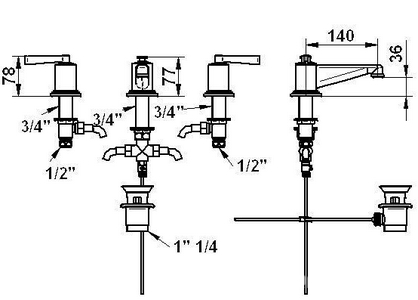 Смеситель для раковины на 3 отв. с дон.клапаном, золото,  ZZ THG Froufrou G2P-F01-00151