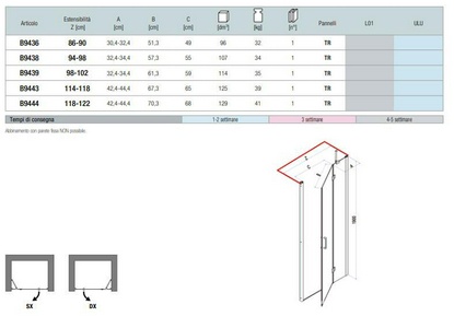 Дверь в нишу 118-122xh190см, (вход 68см) петли двери и непод.сегм справа (профиль цв. хром, стекло прозрачное StarClean),  ZZ Samo Polaris Design B9444 ULU TR DX