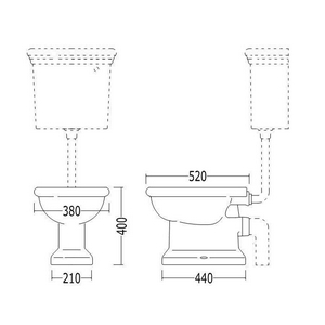 Чаша унитаза 38х52хh40см, без сиденья, для "Среднего" и "Высокого"  бачка (крепл. к полу в компл.) цв. белый   ZZ Devon & Devon Etoile IBWCET