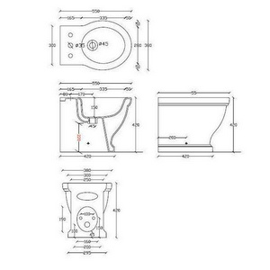 Биде напольное (пристенное) 55х38хh42см, с 3 отв.д/смесителя, (крепёж к полу в копл.),  ZZ Galassia Ethos 8438