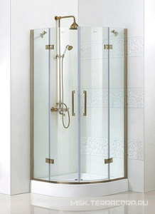 Душ. уголок 1000х1000хh1950мм, 1/4 круга, R550мм, 2 расп.двери, вход 730мм, с 2-мя неподв.сегм., (стекло прозр., 8мм, фурн/золото), Magiс ZZ Cezares Magic MAGIC-R-2-100-C-G