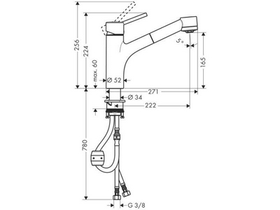 Смеситель для кухни, 170, с вытяжным душем, 2jet, (цв.хром), Talis M52 ZZ Hansgrohe Talis S 32841000