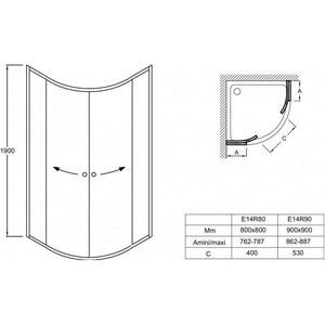 Душ.уголок  90x90х190 см, раздвиж. двери, проф.хром,стекло прозрачное, БЕЗ поддона (арт.E62444-F-00) ZZ Jacob Delafon Serenity E14R90-GA