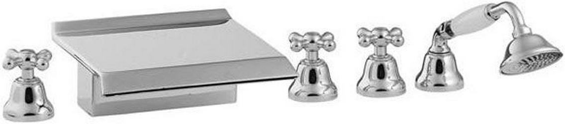 Смеситель для ванны на 5 отв., встраиваемый в борт ванны с душ.гарнитуром и доп.кронштейнами для лейки, (хром), Romantica ZZ