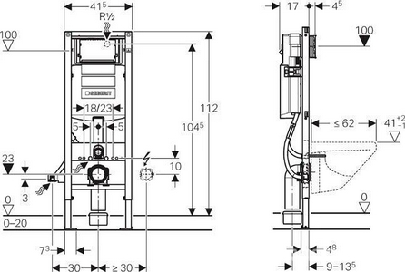 Монтажн.рама с бачком,д/подвесн.унитаза,h112см,Sigma 12см, узкое исполнение,д/клавиш Sigma,Mambo,Bolero,(БЕЗ крепл.арт.111.815.00.1)Geberit  KL Geberit Duofix 111.361.00.5