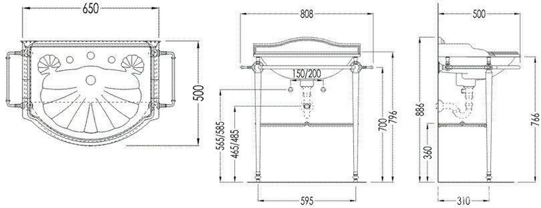 Консоль напольная металлическая, 81xh88,6x50см, с полотенцедержателями и стекл.полочкой, для раковины Oxford, (цв.хром),  KL Devon & Devon Boston DEBOSTONCR