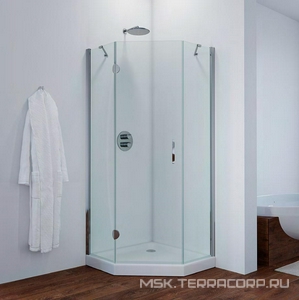 Душевое ограждение пятиугольное , 90*90*1900, правое, профиль бронза, стекло "шиншилла", БЕЗ поддона Vegas Glass AFA-Pen AFA-Pen900502/правый