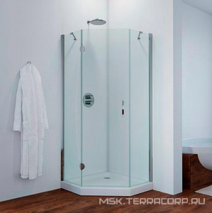 Душевое ограждение пятиугольное , 90*90*1900, правое, профиль белый, стекло "шиншилла", БЕЗ поддона Vegas Glass AFA-Pen AFA-Pen900102/правый