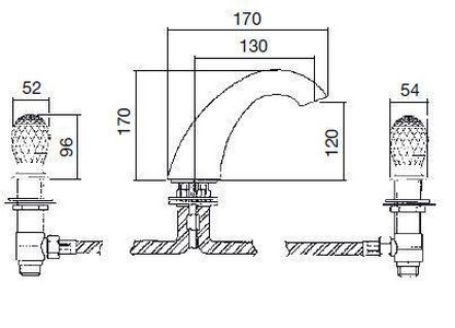 Смеситель для раковины на 3 отв., без д/к, (цв. золото, ручки муранское стекло ручной работы),  ZZ Oasis Venice 000RBVEORW