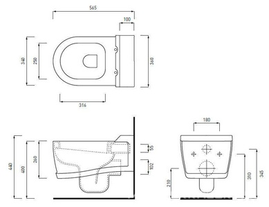 Унитаз подвесной 36х55хh30см, без сиденья,  Tondo ZZ Ceramica Cielo Opera OPVST