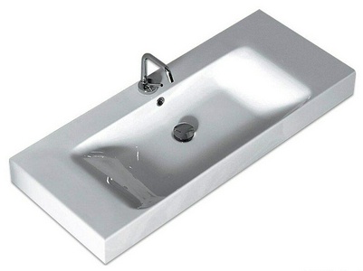 Раковина 140х45хh10см, подвесная / накладная, с 1 отв.д/смес., с переливом, без крепл.,  ZZ Kerasan Cento 353501