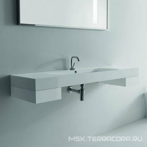 Раковина 140х45хh10см, подвесная / накладная, с 1 отв.д/смес., с переливом, без крепл.,  ZZ Kerasan Cento 353501