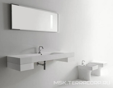 Раковина 140х45хh10см, подвесная / накладная, с 1 отв.д/смес., с переливом, без крепл.,  ZZ Kerasan Cento 353501