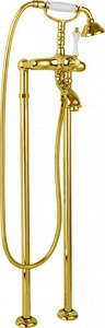 Смеситель для ванны напольный, с душевым гарнитуром (лейка, шланг), (цв.золото, ручка цв.белый),  ZZ Cezares Margot MARGOT-VDP-03/24-Bi