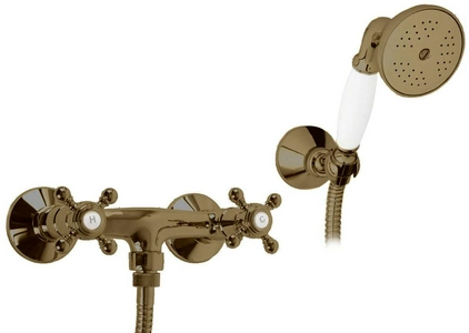 Смеситель для душа, лейка, шланг 150см, кронштейн в компл., (цв. бронза, ручки цв.белый),  ZZ Cezares Golf GOLF-D-02-Bi