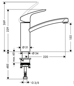 Смеситель для кухни, 160, 1jet, (цв.нерж.сталь),  M41 ZZ Hansgrohe Focus 31806800