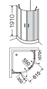 Душ каб. (1/2 душ.кабины!!! прав/лев) расп. дверь с непод.сегм., 1/4 круга, R=550, (90х90хh191см, стекло 6мм, GL проз., 28 arg/cr, мат.хр/хр)  ZZ Provex Vario 6004QV-28GL
