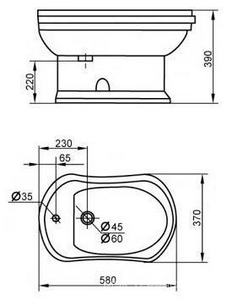 Биде напольное 400x640хh390мм, с 1 отв. д/смесит., крепёж цв.белый в компл.,  ZZ Cezares Laredo CZR-620