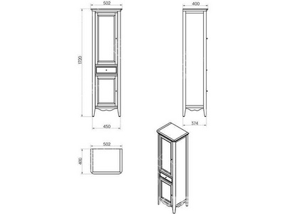 Пенал нап. 50,2х40хh172см, 2 расп.двери, петли Blum, (петли слева), выдв.ящик, 3 ст.полки, (дерево бук, цв.tortora, ручки Riflesso цв.бронза в компл.) TW Collection Veronica VER3050 SX T