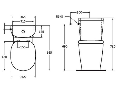 Бачок д/унитаза, кнопка хром, механизм смыва 3/6л, подв.воды сверху сбоку, (форма бачка Arc),  ZZ Ideal Standard Connect E786101