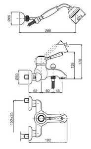 Смеситель для ванны, встраив. в борт на 3 отв., (лейка д/д, шланг в компл.), (цв. бронза),  ZZ Fima Carlo Frattini Bell F3374BR