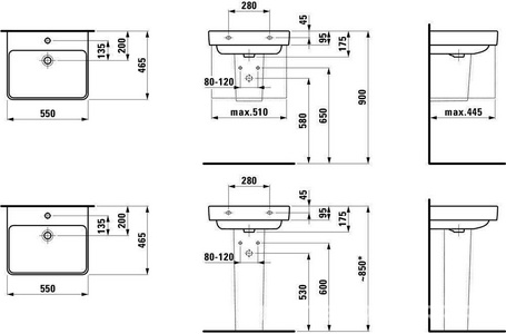 Раковина 55х46,5см, 1 отв. д/смес., LaufenProS ZZ Laufen Laufen Pro S 8.1096.2.000.104.1