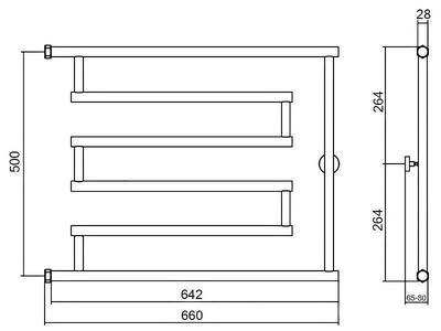 Полотенцесушитель "" 500x650 мм. L-вид, подключ. 1", в компл. 1 телескоп.кроншт. ZZ Сунержа Hi-Tech 00-0052-5065