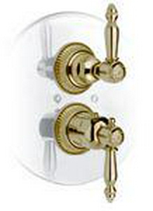 Наружная часть встр.в стену термостата д/душа 3/4, с запорным вентилем, (БЕЗ встраив.части арт.4910), (цв.гальван.золото, ручки 36L),  ZZ Nicolazzi Impero 4909 GB 36L