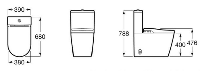 Напольный унитаз IN-WASH INSPIRA 39х68x78,8 см, безободковый,с электорнной функц. биде, крышка-сиденье быстросъемная с микролифтом, пульт в компл XX