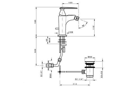 Смеситель для биде однорычажный с д/к, (цв.латунь),  ZZ Nicolazzi Vincent 3003 GB 35