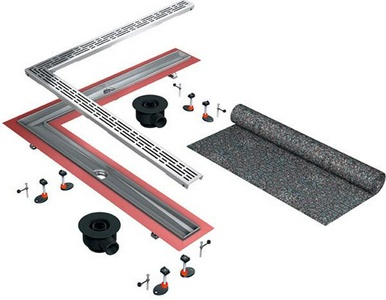Дренажный канал угловой 1200х1200мм,упл.лента,манжета д/сифона в компл.(БЕЗ опор арт.66000х*2шт. и сифона арт.650000/650001/650002*2шт.),Tece ZZ Tece Tecedrainline 611200