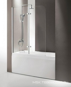 Штора на ванну складная 2-х секционная, 1200х1400мм, крепление СПРАВА/СЛЕВА, (проф.цв.хром, стекло 6мм прозрачное),  ZZ Cezares Eco ECO-O-V-21-120/140-C-Cr