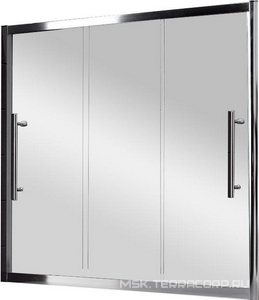 Штора на ванну сдвижн.(вправо/влево) 3-х секц., 200(198-202)хh145см,(вход 119см), устан. в нишу, (проф.цв.хром, стекло 6/8мм прозрачое),  ZZ Cezares Trio TRIO-V-22-200/145-C-Cr