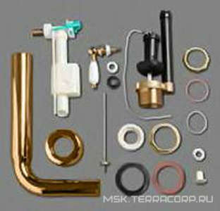 Механизм смыва, соединительная труба, ручка смыва, для "Среднего" бачка с фронтальным отверстием для ручки смыва, (цв. золото), Simas ZZ Simas Универсал D 23 oro