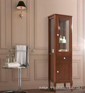 Шкаф-пенал 465х340хh1605мм, две дверцы (петли справа), один выдвиж. ящик, три керамич.ручки, две стекл полки в компл., (цв.орех),  ZZ Kerasan Retro 731540-dx