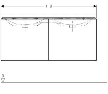 Тумба подвесная 119хh53.5х47.6см, д/рак 120см, 2 нажимн.выдвижн.ящика, (фасад черное стекло, корпус черный мат-лакиров.),крепл.в компл,ZZ Geberit Acanto 500.613.16.1