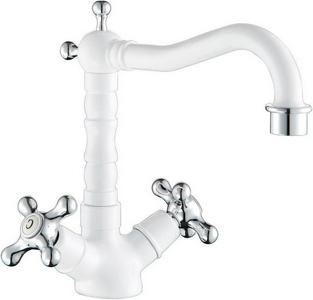 Смеситель для раковины, с поворотным изливом, с нажимной пробкой д/к, (цв. белый/хром),  ZZ Cezares Retro RETRO-LS2-BLC / RETRO-C-LS2-BLC